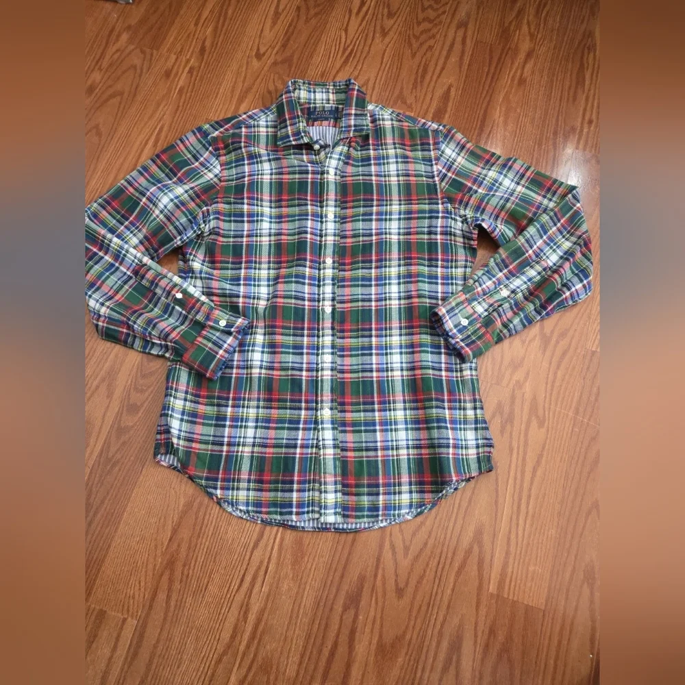 Polo Ralph Lauren Slim Fit‎ Long Sleeve Flannel 2 Layer Shirt Lg Blue Plaid Nwot